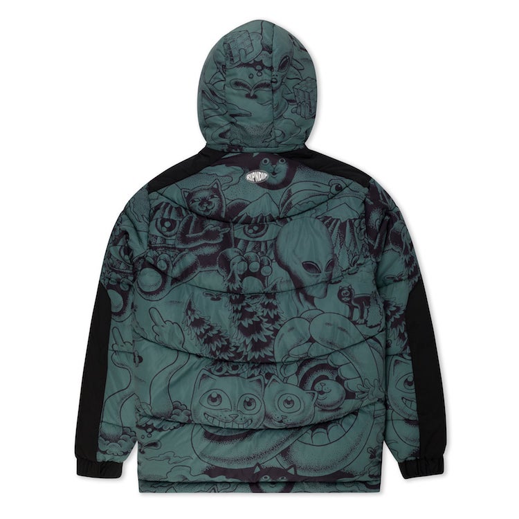 RIPNDIP Dark Twisted Fantasy Puffer Jacket Olive Black