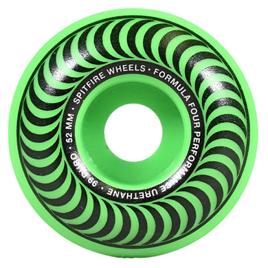 Spitfire Wheels Formula Four Classic Neon Green Skateboard Wheels 99a 52mm