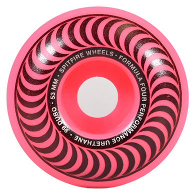 Spitfire Wheels Formula Four Classic Neon Pink Skateboard Wheels 99a 53mm