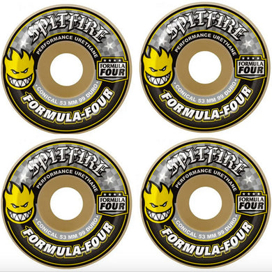 Spitfire Wheels Formula Four Conical Yellow Print Skateboard Wheels 99a 54mm